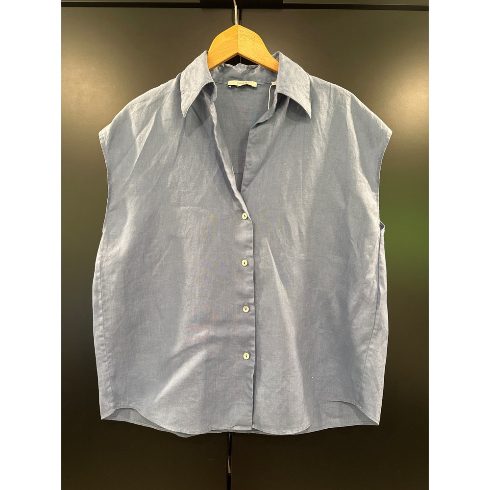 Vince Womens Light Blue 100% Linen Sleeveless Button Down Shirt Size Small